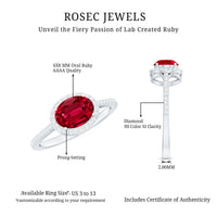 East West Set Lab Grown Ruby Oval Engagement Ring with Diamond