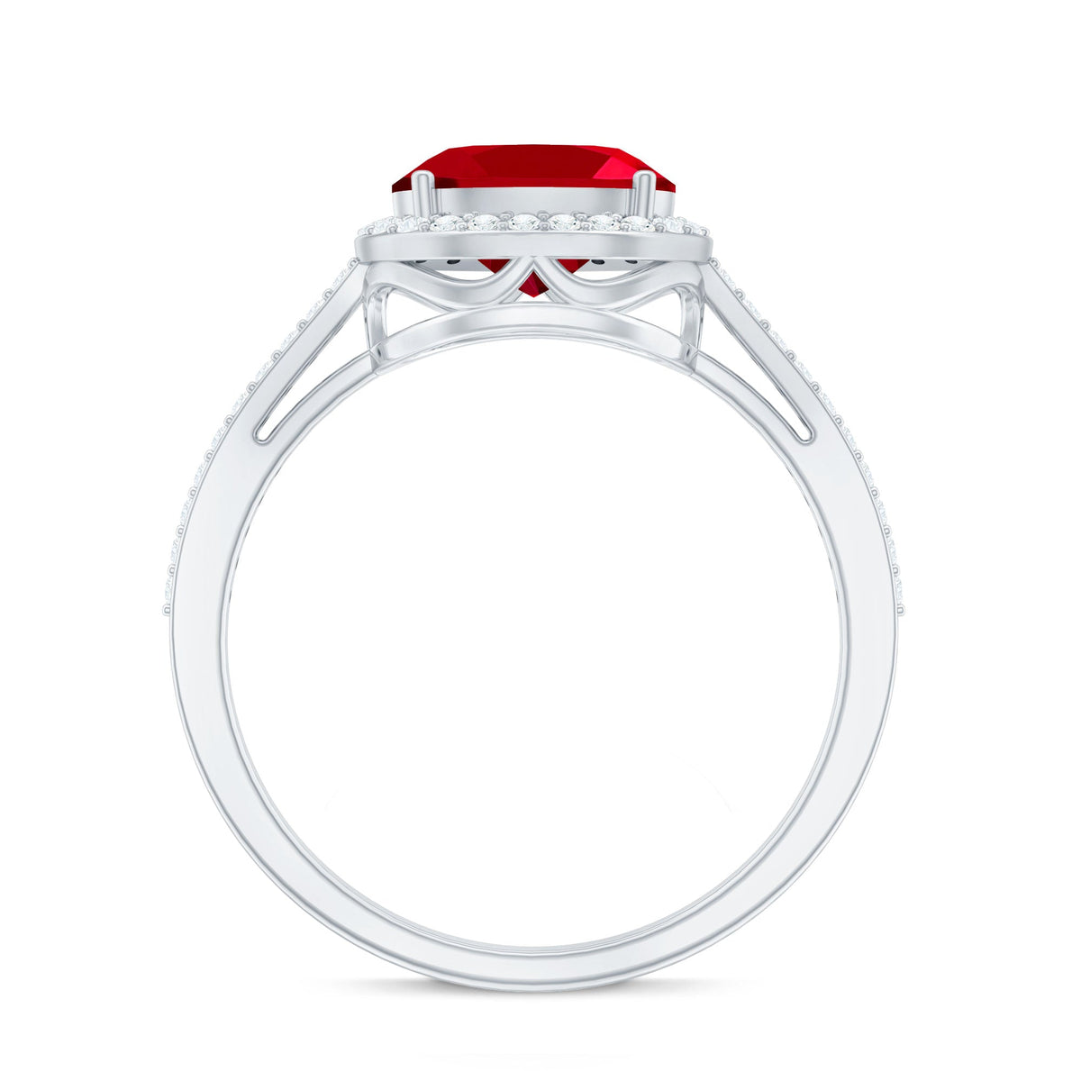 East West Set Lab Grown Ruby Oval Engagement Ring with Diamond