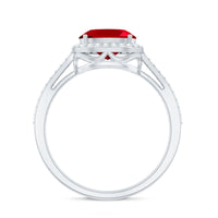 East West Set Lab Grown Ruby Oval Engagement Ring with Diamond