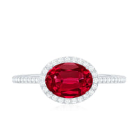 East West Set Lab Grown Ruby Oval Engagement Ring with Diamond