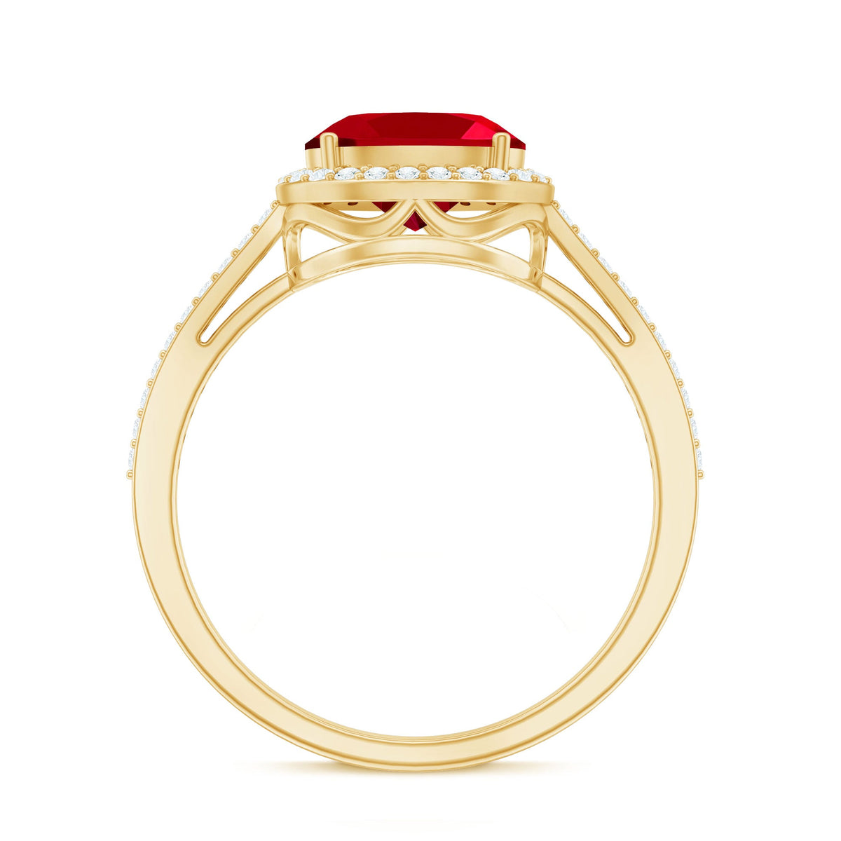 East West Set Lab Grown Ruby Oval Engagement Ring with Diamond