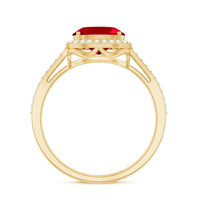 East West Set Lab Grown Ruby Oval Engagement Ring with Diamond