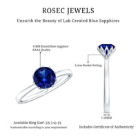 Certified 1 Carat Lab Grown Blue Sapphire Solitaire Engagement Ring