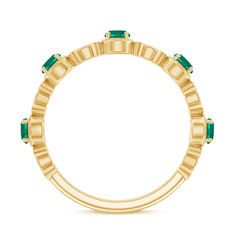 Nature-inspired lab-grown emerald and diamond half eternity ring by Rosec Jewels featuring intricate design and sparkling gemstones.