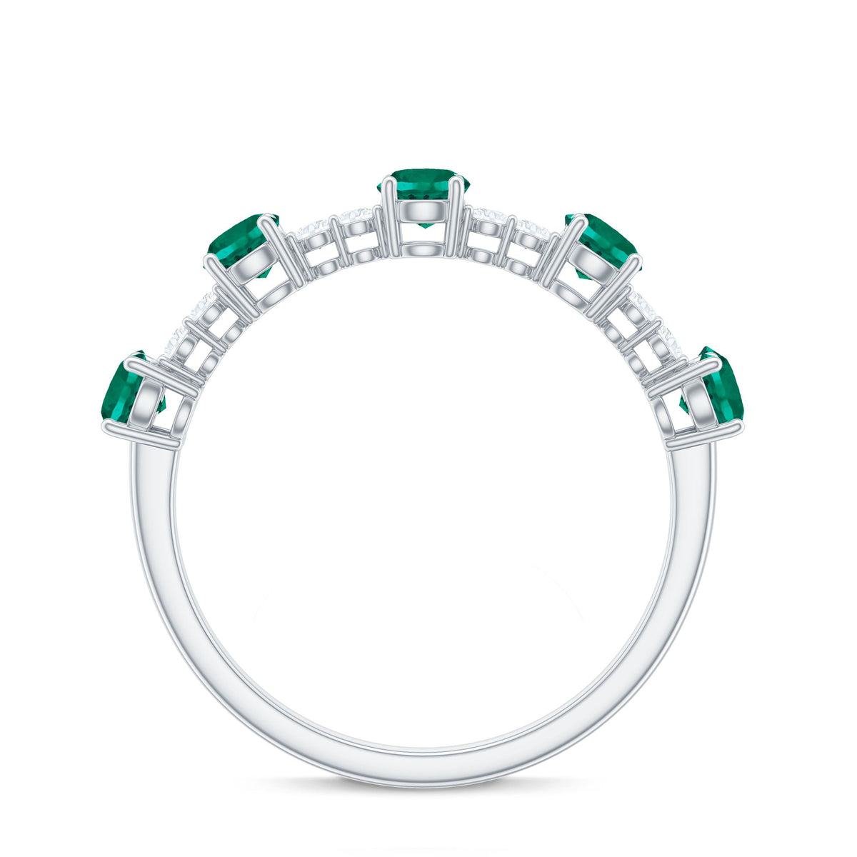 Certified Lab Grown Emerald Half Eternity Anniversary Ring with Diamond