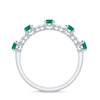 Certified Lab Grown Emerald Half Eternity Anniversary Ring with Diamond