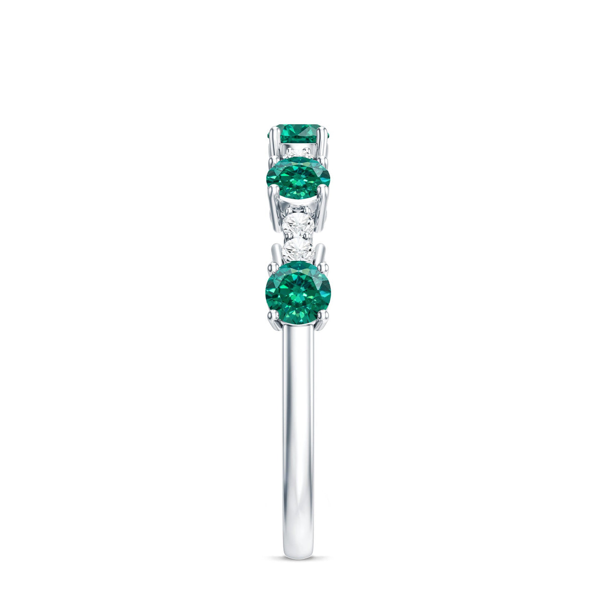 Certified Lab Grown Emerald Half Eternity Anniversary Ring with Diamond