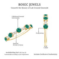 Certified Lab Grown Emerald Half Eternity Anniversary Ring with Diamond