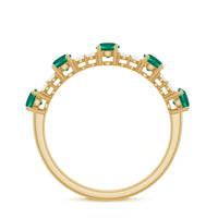 Certified Lab Grown Emerald Half Eternity Anniversary Ring with Diamond