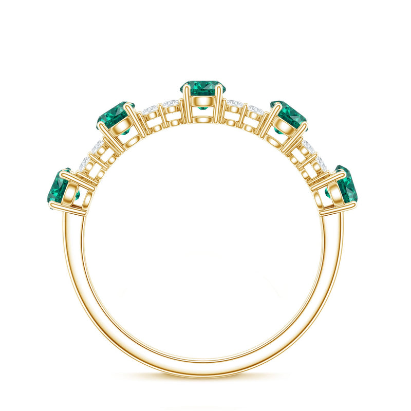Certified Lab Grown Emerald Half Eternity Anniversary Ring with Diamond