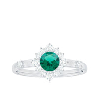 Certified Lab Grown Emerald Classic Engagement Ring with Diamond