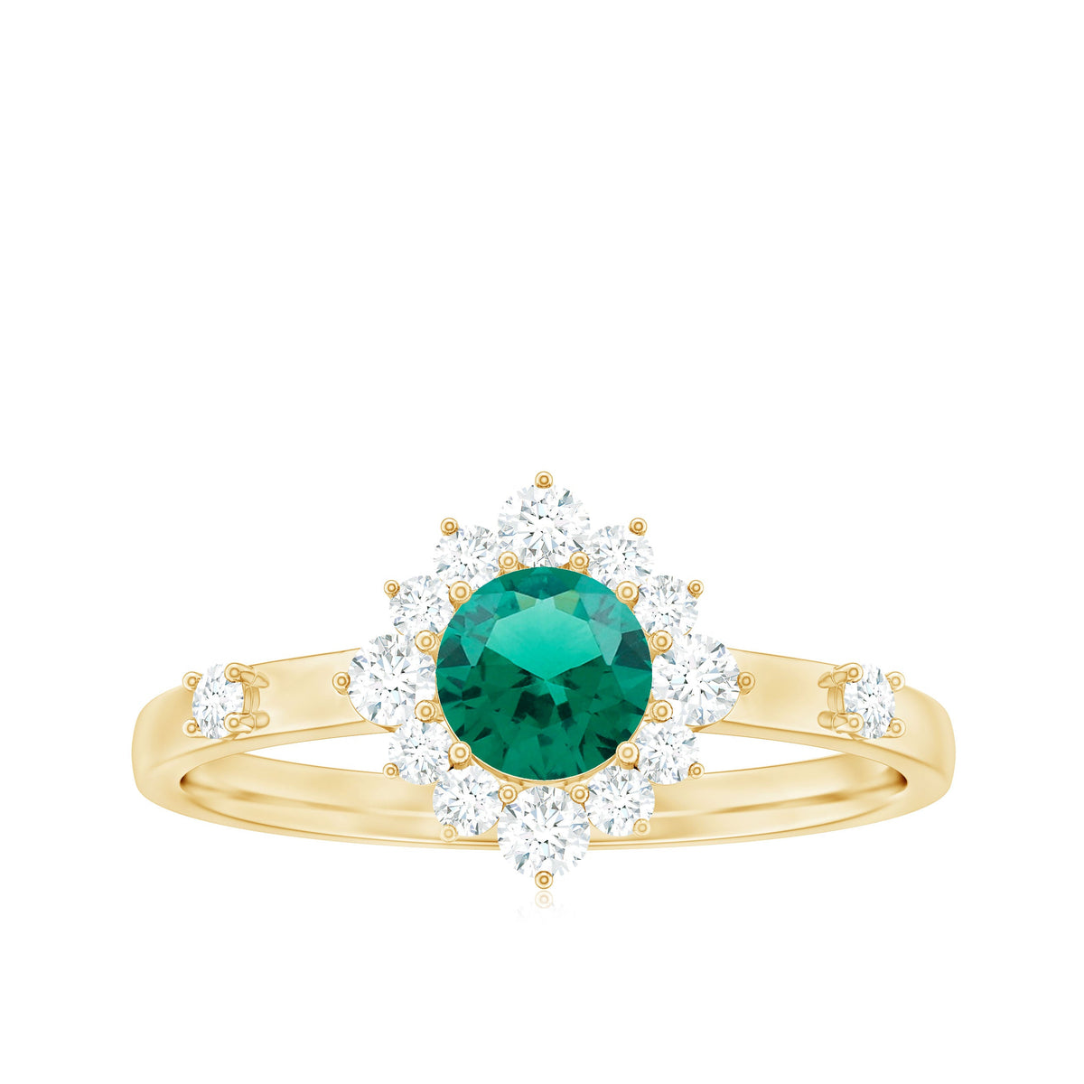 Certified Lab Grown Emerald Classic Engagement Ring with Diamond