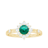 Certified Lab Grown Emerald Classic Engagement Ring with Diamond
