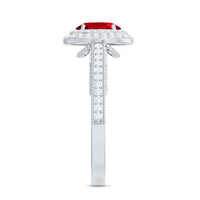 Oval Created Ruby Double Halo Engagement Ring with Diamond