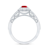 Oval Created Ruby Double Halo Engagement Ring with Diamond