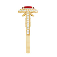 Oval Created Ruby Double Halo Engagement Ring with Diamond