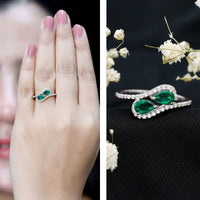 Pear Shape Created Emerald and Diamond Bypass Engagement Ring