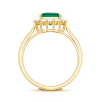 Lab Grown 2 Carat Emerald Cut Emerald Vintage Engagement Ring with Diamond Halo