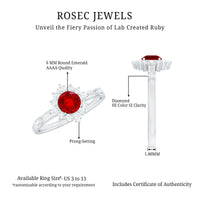 Round Lab Created Ruby Promise Ring with Diamond Halo