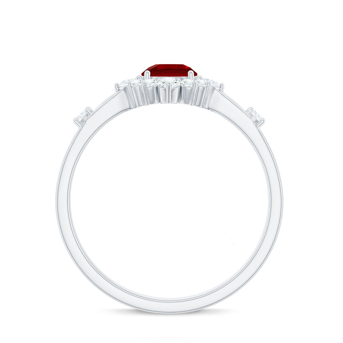 Round Lab Created Ruby Promise Ring with Diamond Halo
