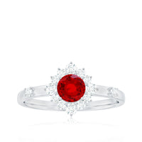 Round Lab Created Ruby Promise Ring with Diamond Halo