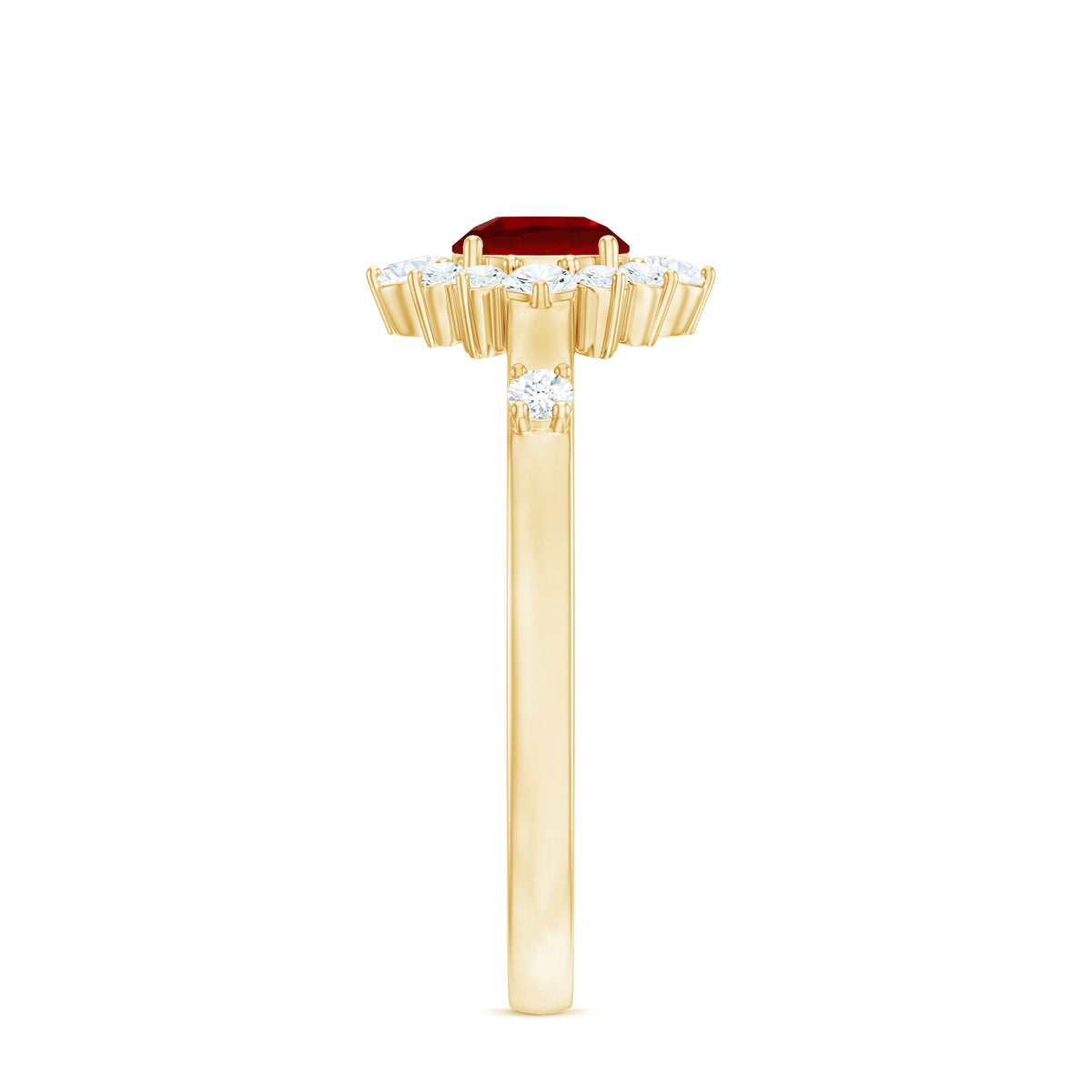 Round Lab Created Ruby Promise Ring with Diamond Halo