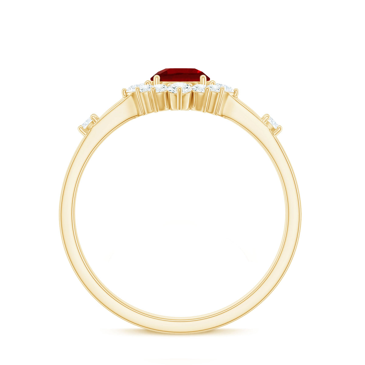 Round Lab Created Ruby Promise Ring with Diamond Halo