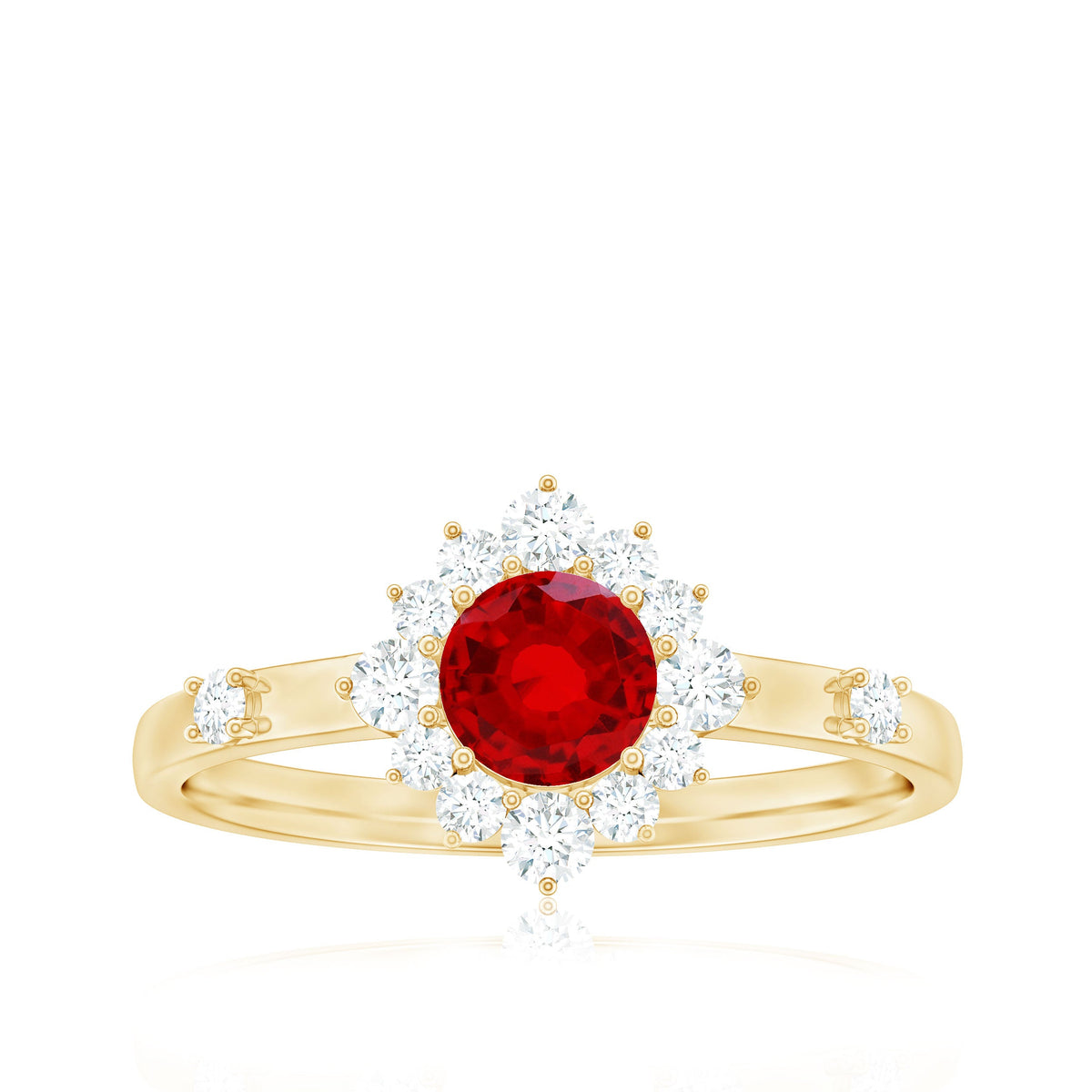 Round Lab Created Ruby Promise Ring with Diamond Halo