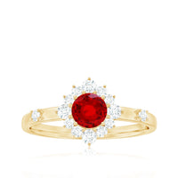 Round Lab Created Ruby Promise Ring with Diamond Halo