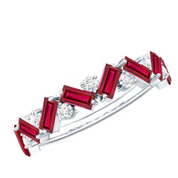 Baguette Shape Lab Grown Ruby Half Eternity Band with Diamond