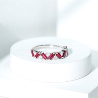 Baguette Shape Lab Grown Ruby Half Eternity Band with Diamond