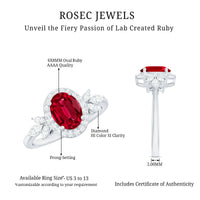 Oval Shaped Lab Created Ruby Nature Engagement Ring with Diamond Accent