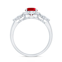 Oval Shaped Lab Created Ruby Nature Engagement Ring with Diamond Accent