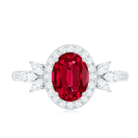 Oval Shaped Lab Created Ruby Nature Engagement Ring with Diamond Accent