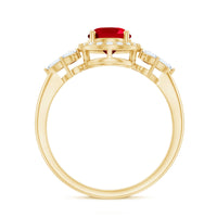 Oval Shaped Lab Created Ruby Nature Engagement Ring with Diamond Accent