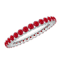 Round lab-grown ruby and diamond eternity wedding band featuring a continuous circle of gemstones, crafted by Rosec Jewels.