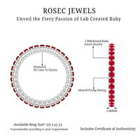 Round lab-grown ruby and diamond eternity wedding band by Rosec Jewels, showcasing a continuous circle of sparkling gemstones.