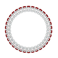 Round lab-grown ruby and diamond eternity wedding band by Rosec Jewels, featuring a continuous row of gemstones on sleek ring band.