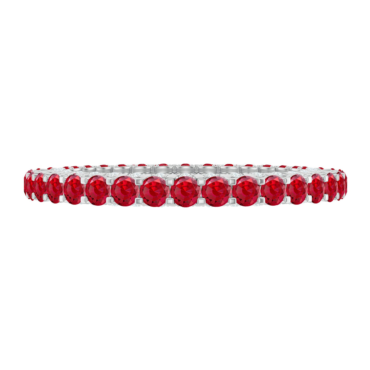 Round lab-grown ruby and diamond eternity wedding band ring by Rosec Jewels, showcasing sparkling gemstones in a continuous circle.