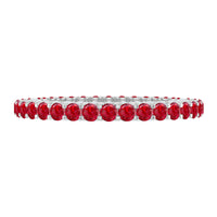 Round lab-grown ruby and diamond eternity wedding band ring by Rosec Jewels, showcasing sparkling gemstones in a continuous circle.