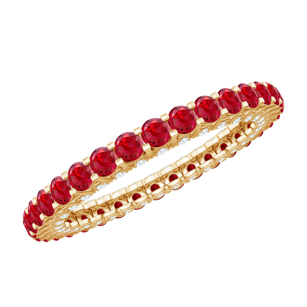 Round shape lab-grown ruby and diamond eternity wedding band by Rosec Jewels, featuring a continuous circle of sparkling gemstones.