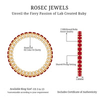 Round lab-grown ruby and diamond eternity wedding band by Rosec Jewels, showcasing a continuous circle of sparkling gemstones.