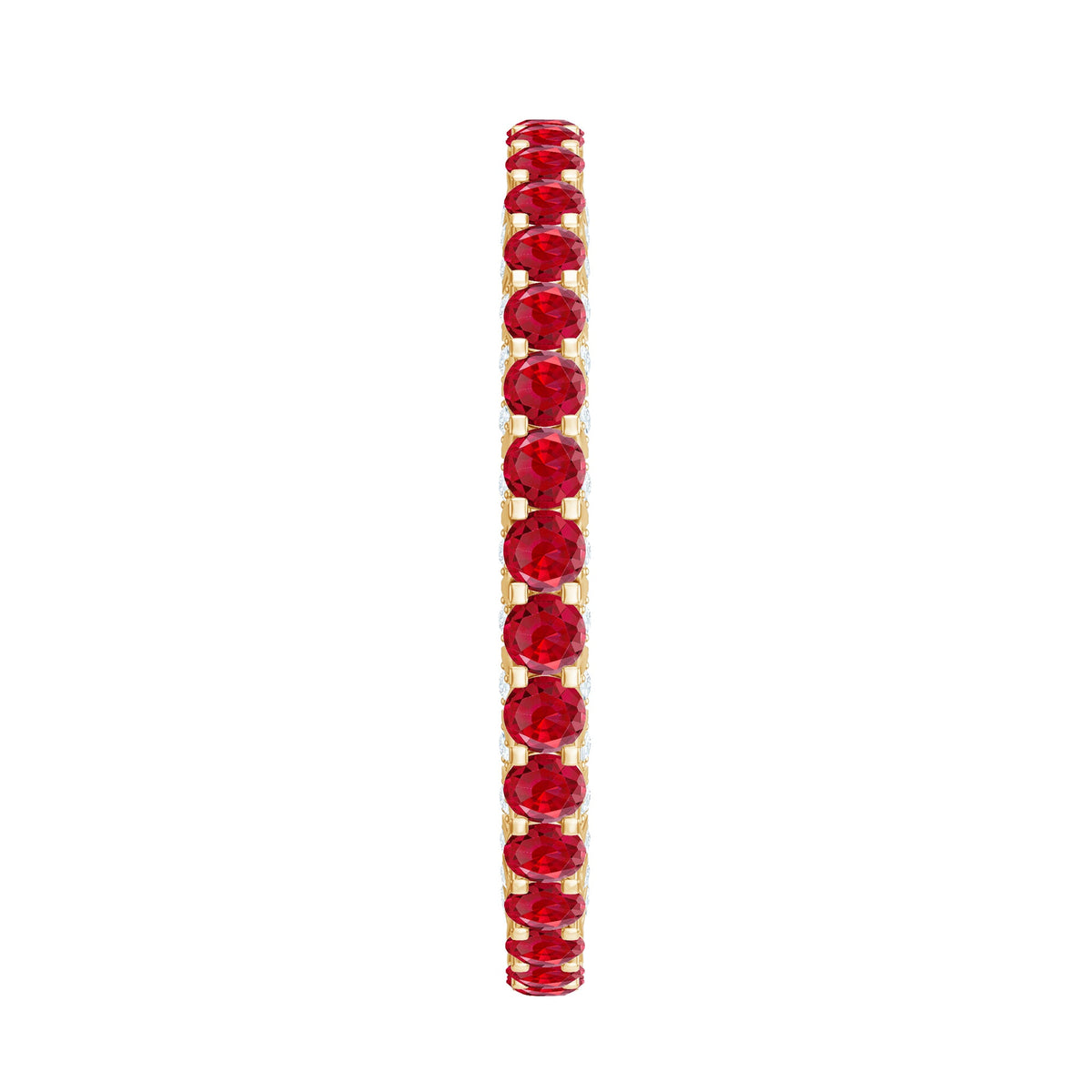 Round lab-grown ruby and diamond eternity wedding band by Rosec Jewels, showcasing a continuous circle of sparkling gemstones.