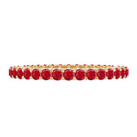 Round lab-grown ruby and diamond eternity wedding band by Rosec Jewels, featuring a continuous circle of sparkling gemstones.