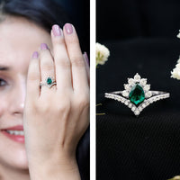 Lab Grown Emerald and Diamond Designer Engagement Ring