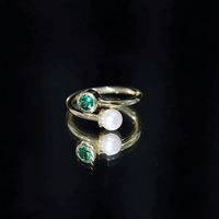 Freshwater Pearl Emerald Toi Et Moi Promise Ring