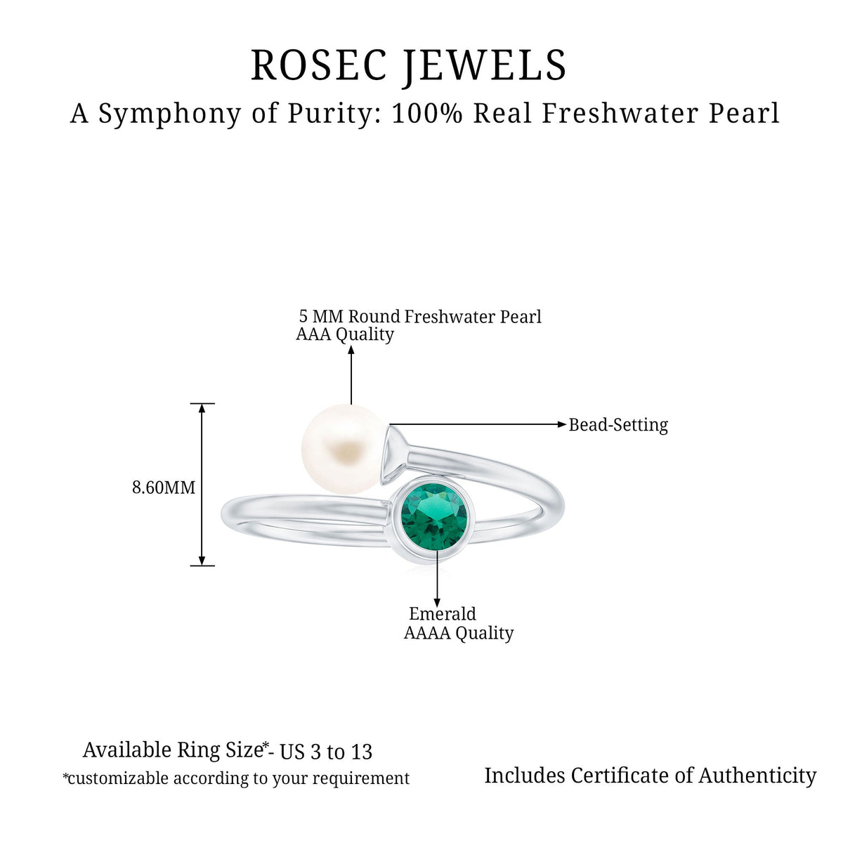 Freshwater Pearl Emerald Toi Et Moi Promise Ring
