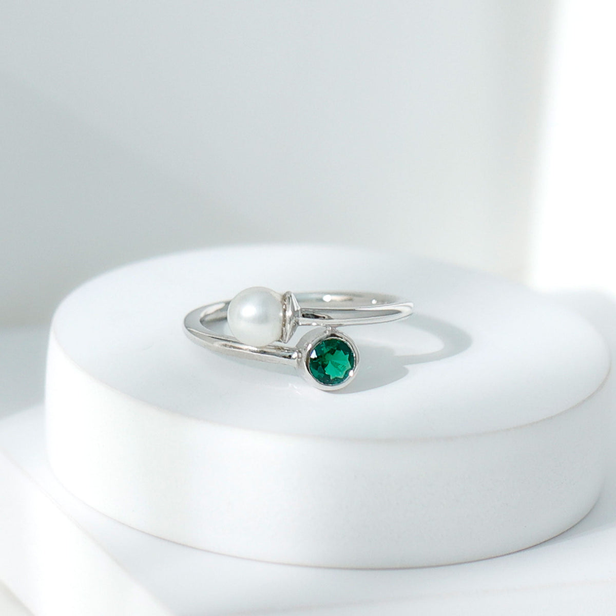 Freshwater Pearl Emerald Toi Et Moi Promise Ring