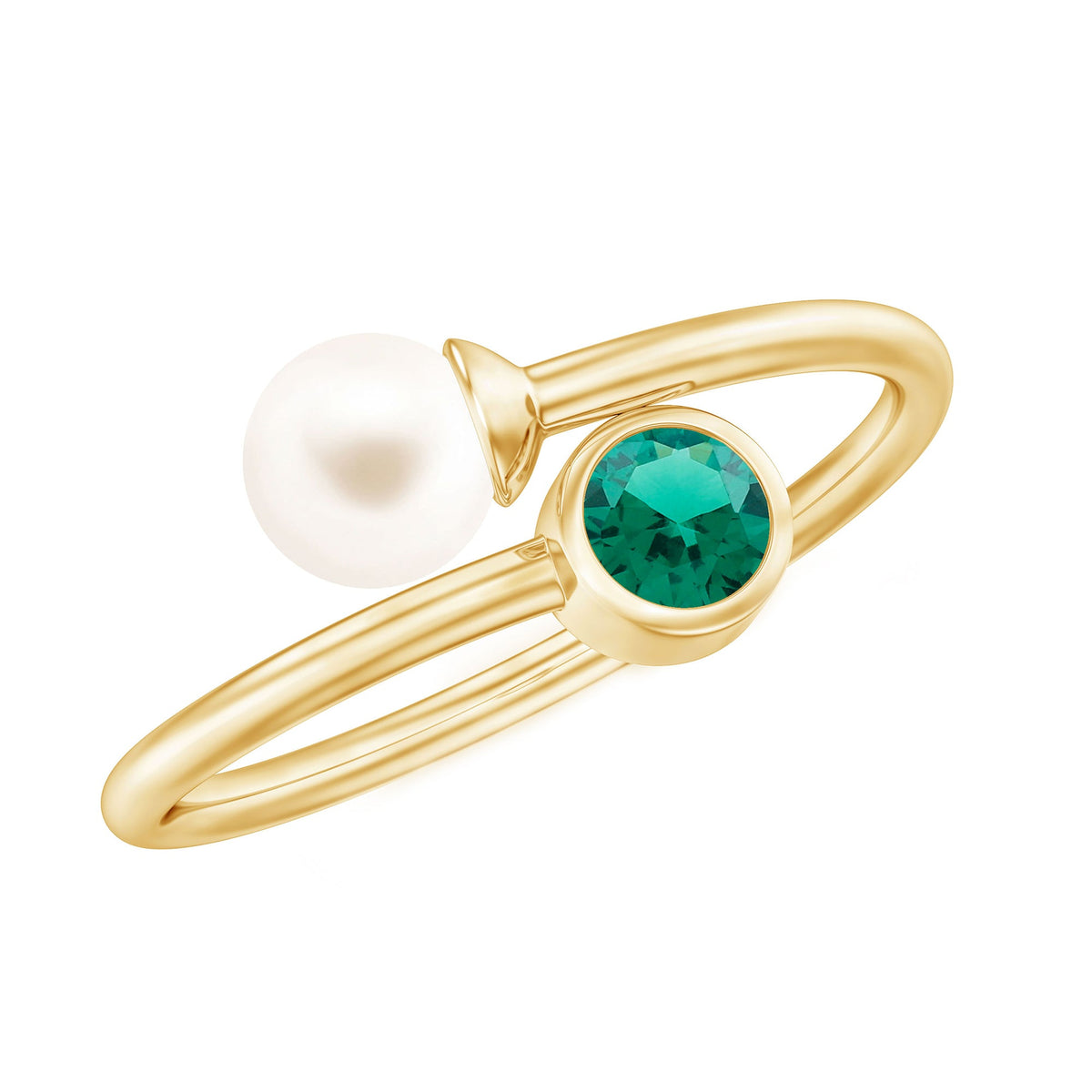 Freshwater Pearl Emerald Toi Et Moi Promise Ring
