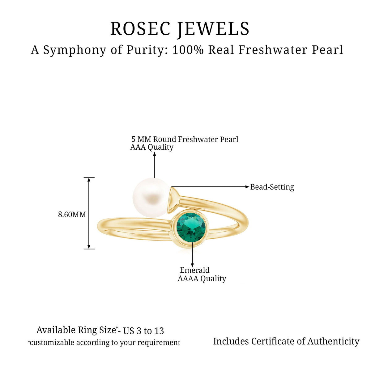 Freshwater Pearl Emerald Toi Et Moi Promise Ring